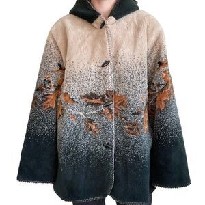 Vintage 90s White Stag Fall Leaf Landscape Hooded Fleece Jacket Coat Sz 1X